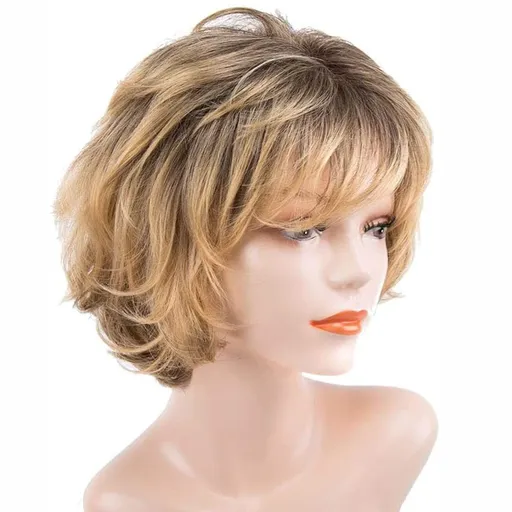 Short Brown Curly Hair Wigs For Women Fluffy Curly With Bangs Natural Wig Short Layer Heat Resistant Full Wigs (Blonde)