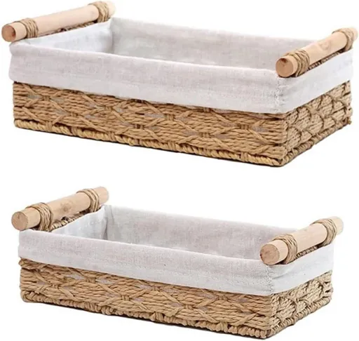 Paper Rope Decorative Toilet Paper Baskets & Bathroom Organizer for Toilet Tank Top, Shelves, Bedroom, Countertop,Home,Office Storage Bins, 2 Pack,Beige