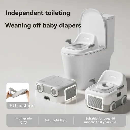 baby portable toilet, potty training, weaning off diapers, soft PU cushion, night-light, bathroom accessories, Australian market, toddler toilet seat - Monet Grey - Size Three