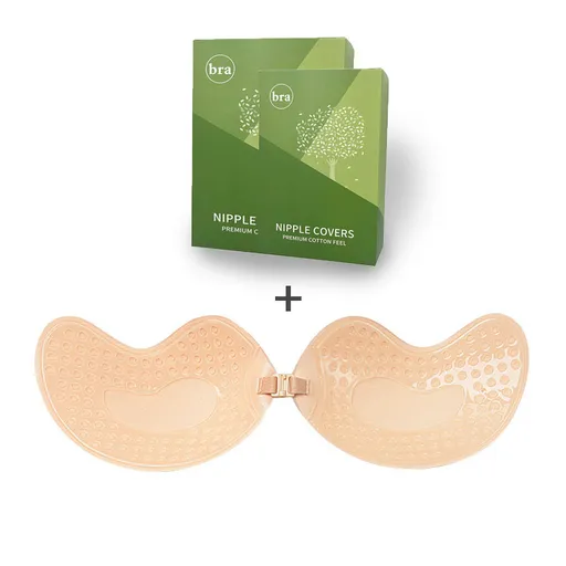 3-PCS Skin color Invisible Silicone Push-Up Bra - Reusable Adhesive Mango Breast Pasties with Breathable Design - Strapless Backless Self-Adhesive Nipple Covers for Women(Cup B)