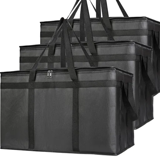 3-Pack Insulated Food Delivery Bag, XXXL Pizza Cooler Bags, Rideshare Delivery Bag, Thermal Cold/Hot Styrofoam Carrier for Catering/Shopping/Travel/Car, Warmer/Frozen