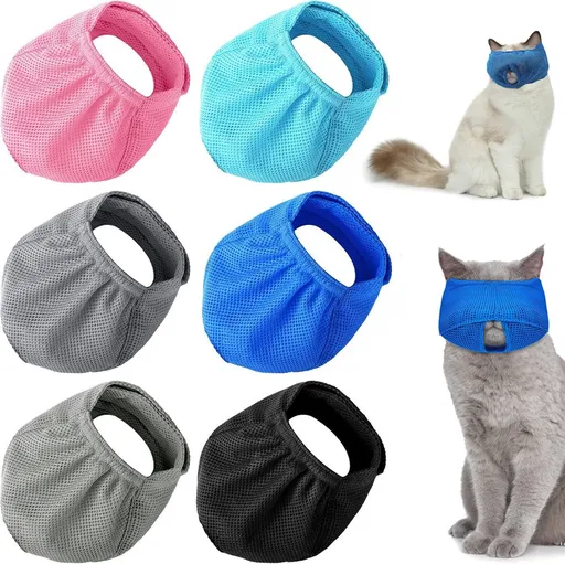 6 Pieces - Breathable Cat Muzzle Size L - Cat Muzzles - Muzzles for Cats and Kittens - Neck Circumference: 18-26 Cm - For Travel, Vet Visits and Bathrooms - Nylon - Eye Mask for Pet Grooming - Cat Muzzle - Breathable - Comfortable