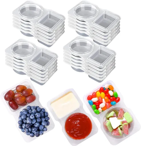 20-Pack Dual-Compartment Sauce Containers with Lids - Reusable Leak-Proof Dressing & Dip Storage for Snacks, Takeout, Travel, and Outdoor Camping
