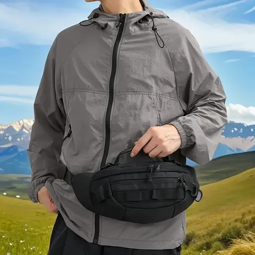 Tactical Camo Waist Bag: Water-Repellent Oxford, Multi-Compartment, Lightweight 0.25kg, Chest/Crossbody/Waist Carry – All-Scenario Essential/black