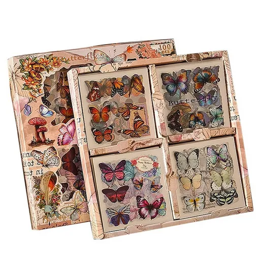 100 Sheets Vintage Butterfly Plant Flower Scrapbook Stickers for Junk Journal Supplies,Butterfly Wings
