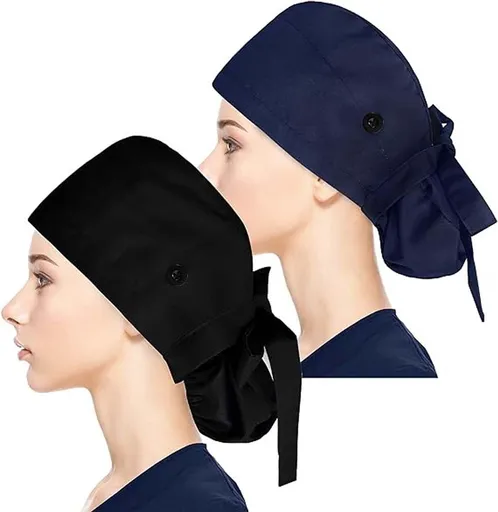Adjustable Turban Hat with Buttons for Chemo and Hair Protection, Sweatband and Ponytail Design