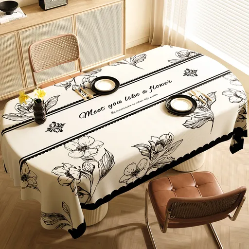 Style D Black And Beige Premium PVC Tablecloth - Oil & Water Resistant Table Cover for Dining Tables (120 x 180 cm)