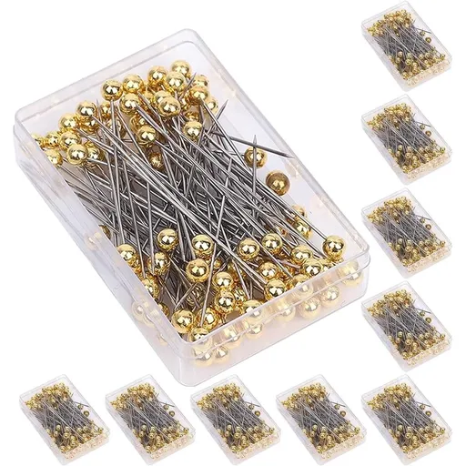 1000pcs Stainless Steel Straight Sewing Pins with Gold Ball Heads - Durable Dressmaking Pins for Tailoring and Crafting