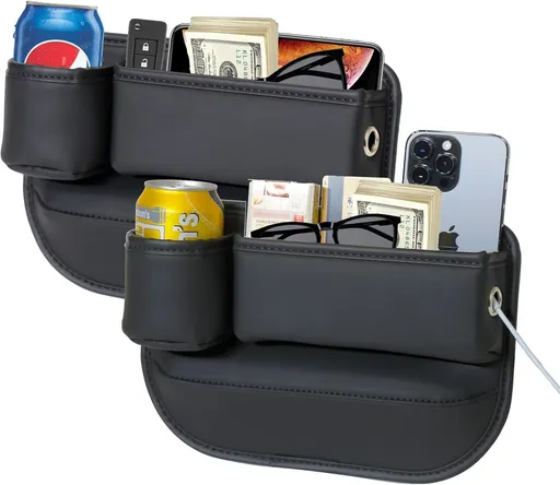 Anti-Drop Car Seat Gap Filler Organizer, Premium Leather Console Organizer, Easy Access to Phone/Keys, Universal Fit for Car SUV Truck Multi-Purpose Essentials Organizer(2PC)
