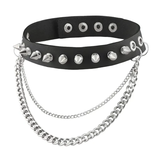 Fashion Women Men Cool Punk Goth Metal Spike Studded Link Leather Collar Choker Necklace for your friends and family