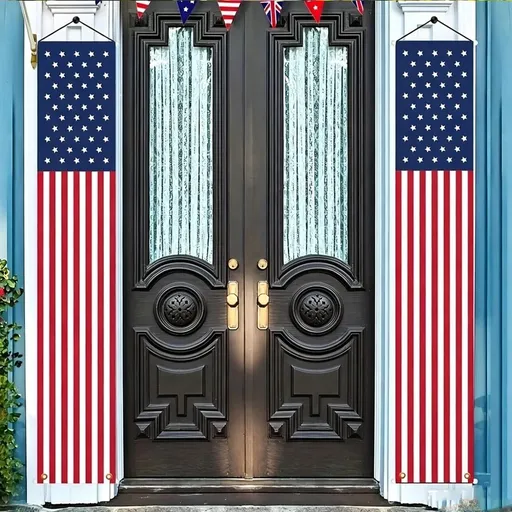 2 Pack American Flag Banners, 70 x 12 inch, 4th of July Decorations Indoor Outdoor Hanging US Flag Banners US Birthday Hanging Flag Front Door Porch Signs