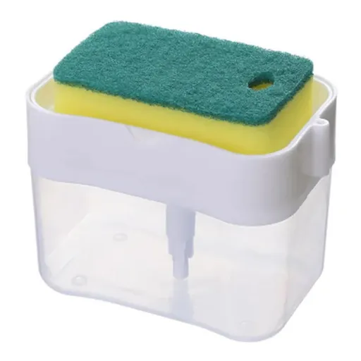 2-Pack White Kitchen Press-Type Dish Soap Dispenser & Sponge Caddy - 2-in-1 Automatic Liquid Pump for Dish Scrubbers & Scouring Pads