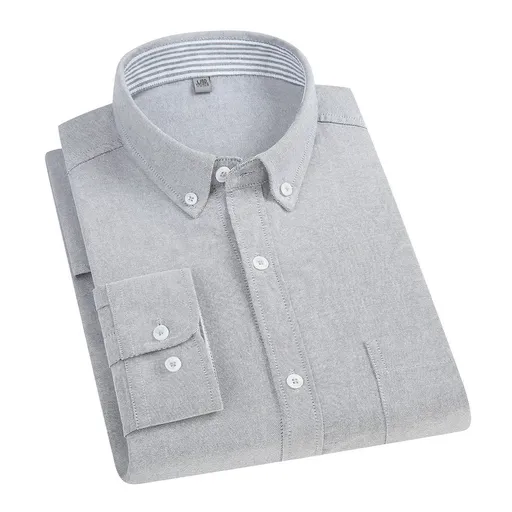 East Rain Men Cotton Long Sleeve Shirt Grey 39/M