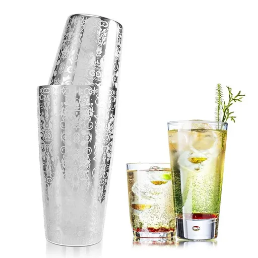 Cocktail Shaker Boston Shaker 304 Stainless Steel Engraving Design Boston Cocktail Shaker Tin Set
