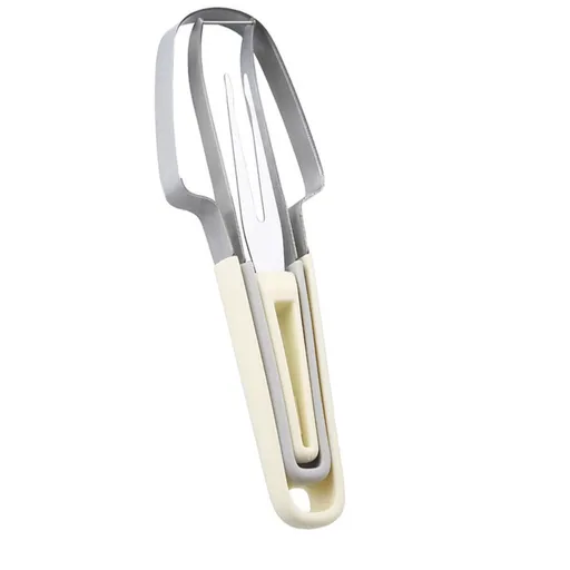 3-in-1 Stainless Steel Watermelon Cutter Set, Multi-Function Melon Slicer, Scoop, and Fork Kitchen Tool—Off-White