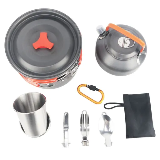 Camping Cookware Mess Kit, Backpacking Camping Pot+Pan Set, Lightweight and Compact Cookware for Hiking