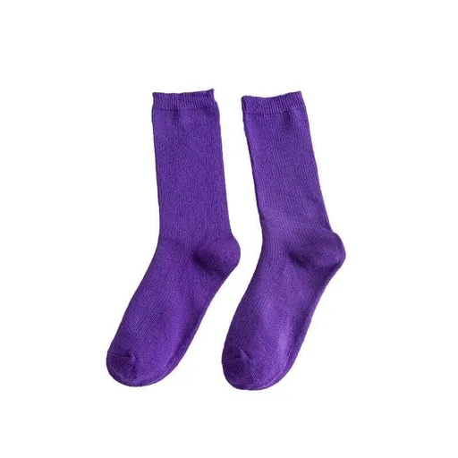 Olid Pure Colour Formal Socks Cotton Fashion Casual Breathable Crew Socks - Purple 4 Pairs