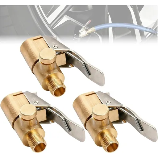 Anti-Slip Threaded Tire Inflator Adapter, Brass Locking Tire Air Chuck with Clip Adapter, Auto Air Pump Chuck Clip for Car Truck and Motorcycle Tires