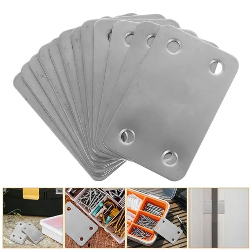 Stainless Steel Mending Plates, Plated Silver, Sturdy Flat Braces for Furniture Use, 12Pcs