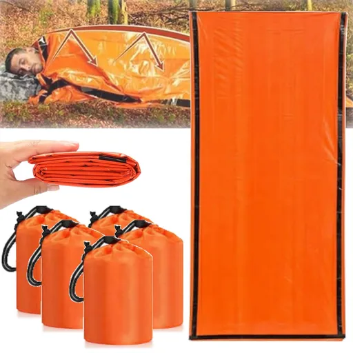 5 Pieces Emergency Sleeping Bag, Waterproof Emergency Sleeping Bags for Survival, Sleeping Bag ,Pocket Size Survival Blanket, 213.4 x 91.4 cm