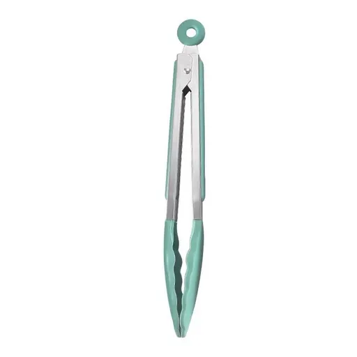 Stainless Steel Serving Kitchen Food Tongs with Non-Slip Silicone Grip for Serving, Cooking (Nordic green 9 inch)