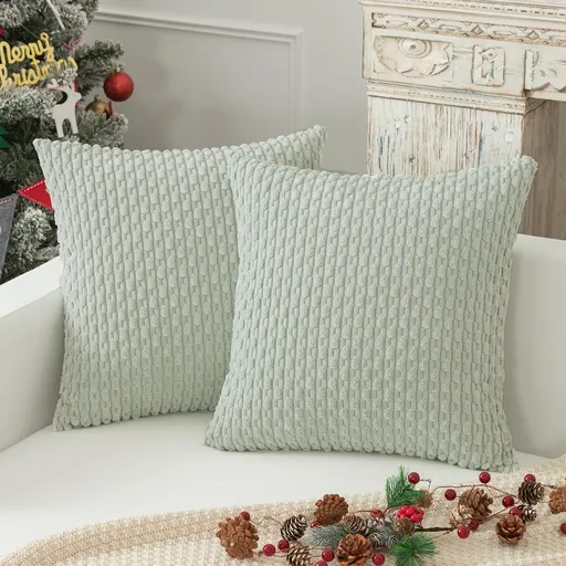 2 Pack Striped Velvet Corduroy Pillow Covers, Decorative Throw Cushion Cases for Couch, Sofa and Bed, 20 x 20-Inch, Honeydew melon color
