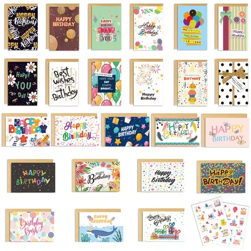 Colorful Happy Birthday Greeting Cards Set, 24Pcs Cards with Envelopes