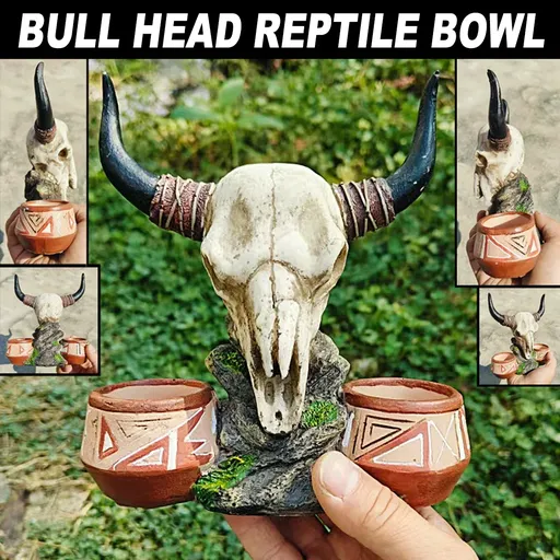 Bull Head Reptile Water Bowl Resin Reptile Dish Decor