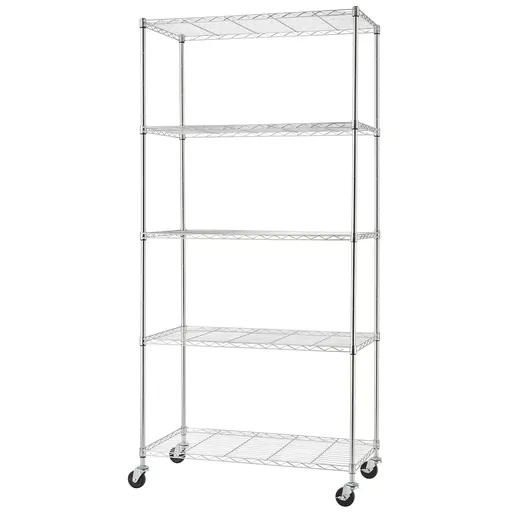 Chrome 5 Tier Shelving Rack - Adjustable, Tool-Free Assembly, 113.4 kg Capacity per Shelf