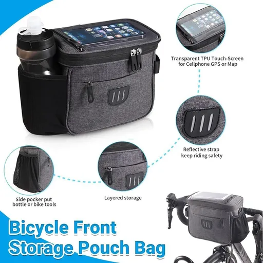 Bicycle Handlebar Bag with TPU Phone Touch Screen Pocket for Scooter and Folding Bike