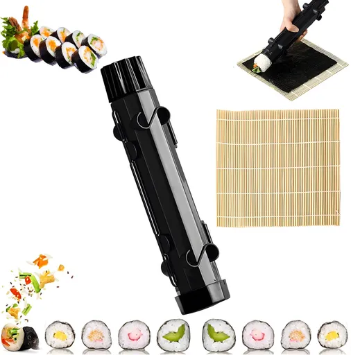 Sushi Maker Kit - Sushi Set - Sushi Maker - Sushi Roller - Sushi Bazooka - Includes Bamboo Sushi Mat - Shapes - DIY - Sushi Making - Sushi Shape - Sushi Mold - Gift - Black