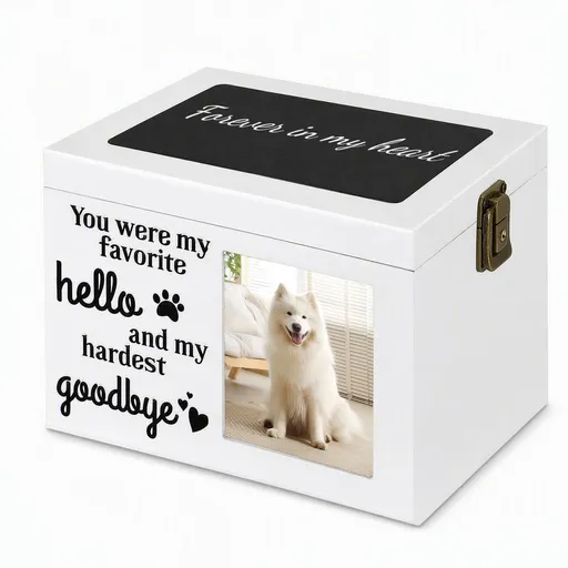 PLockable Wooden Pet Urn with Photo Frame for Dog Cat Ashes White Handcrafted Wood Cremation Container.Elegant Memorial Keepsake To Preserve Ashes,Tender Lasting Tribute For Furry Companions - White - Size 1Pack