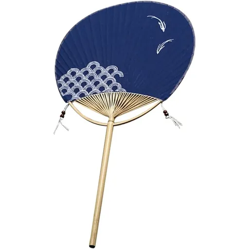 Decorative Japanese Style Round Hand Fan - Blue Fabric Circular Fan