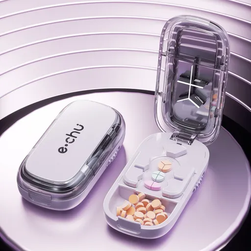 Pill Cutter Adjustable Tablet Splitter 2/3/4 Equal Parts Portable Travel Container Pink