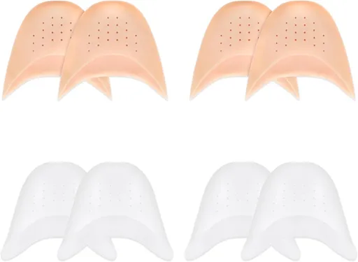 pairs - Silicone gel toe protectors - soft ball of the foot - metatarsal ballet pointe toe cap - with hole toe protection - toe protectors - insole - 2 pairs white + 2 pairs beige - 9.2*11 cm