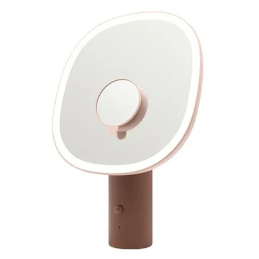 LED Makeup Mirror, Rechargeable Table Makeup Lights, 3X Magnification, Adjustable Brightness, Touch Control, Gifts (Pink/Brown)