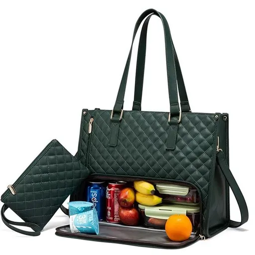 2 in 1 Lunch Laptop Tote Bag 15.6 Work Bags for Women Teacher Nurse Casual - Dark Green