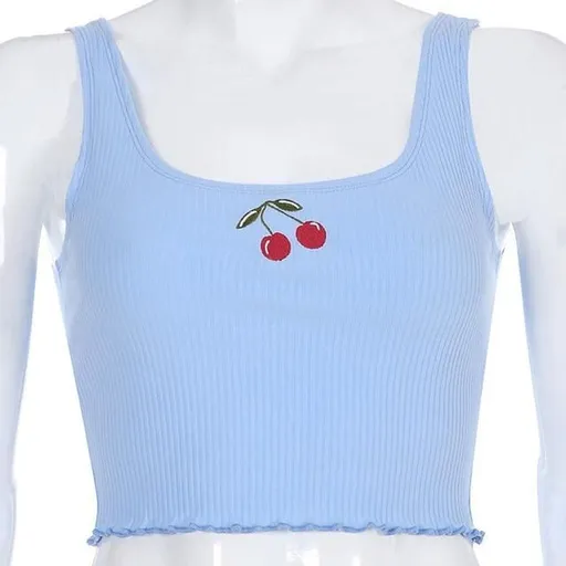 House Of Dasein Sexy Powder Blue Summer Sleeveless Cropped Tank Top For Women - Blue - L