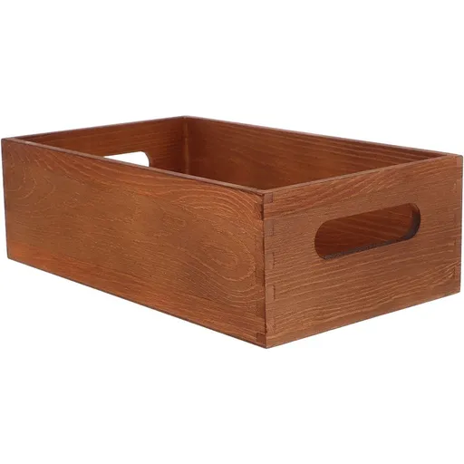 Small Solid Wood Desktop Box Light Brown Multiuse Storage Organizer with Side Handles