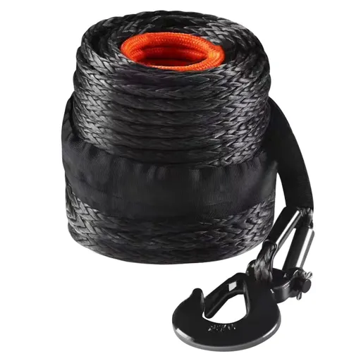 Synthetic Winch Rope, 12.7 mm x 28 m, 142.3 kN, Synthetic Winch Line Cable Rope with Protective Sleeve + Forged Winch Hook + Pull Strap, Universal Fit for SUV, Large Off-Road Vehicle, Truck