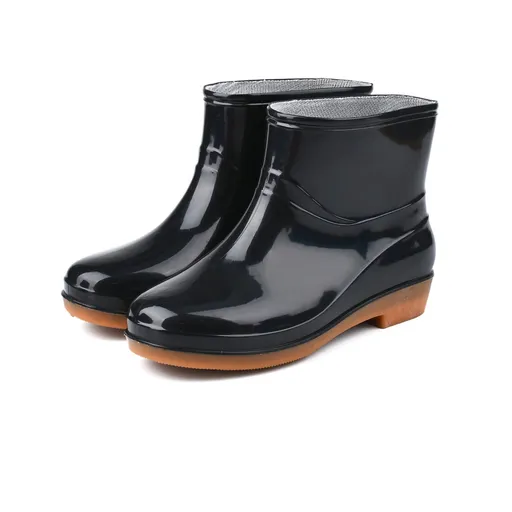 Womens Rain Boots Fashion Antiskid Short Rain Boot Round Head Radian PVC Plastic Rain Boots Black 40