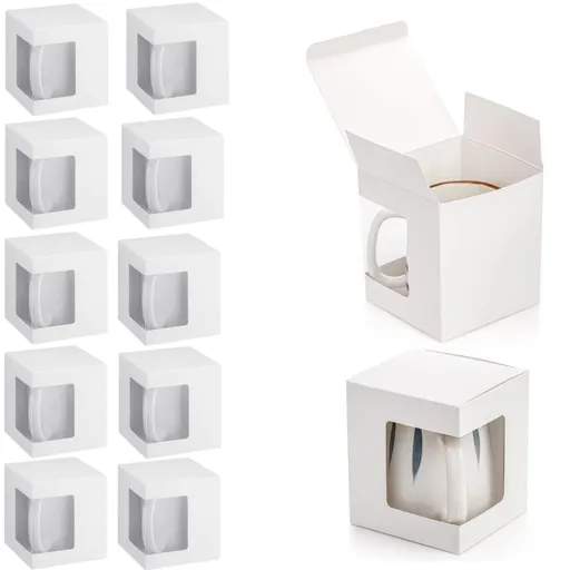 12 Pcs Mug Boxes for Gifts Coffee Mug Gift Box for Blanks Sublimation Mugs Packaging 11oz, 12oz, 15oz Transparent Ceramic Coffee Cups Gift Box (White)