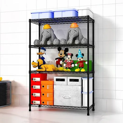 Wire Storage Rack – 90x35cm Black Shelving with Fixed Legs