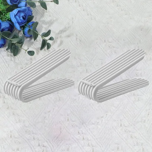 2-Pack Double Layer Grey Plastic Shoe Racks, Space-Saving Shoe Organizer for Home Storage and Closet Organization
