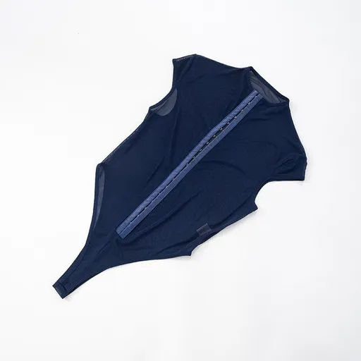 Women's Metal Buckle Sexy Perspective Slim Mesh Jumpsuit Blue - Blue - M