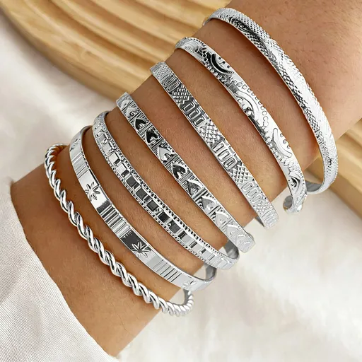 Retro Stackable Irregular Bracelet Set Women Minimalist Bangle Set wtsz0125 for Christmas Gifting