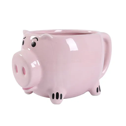 Ceramic Coffee Mug Wide Mouth Piggy Cute Water Cup with Handle for Home Cafe Office Pink