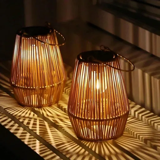 2 Pieces Woven Solar LED Hanging Garden Lights, Hand Woven Waterproof Tree Pendant Lamps for Patio, Yard and Outdoor Decor