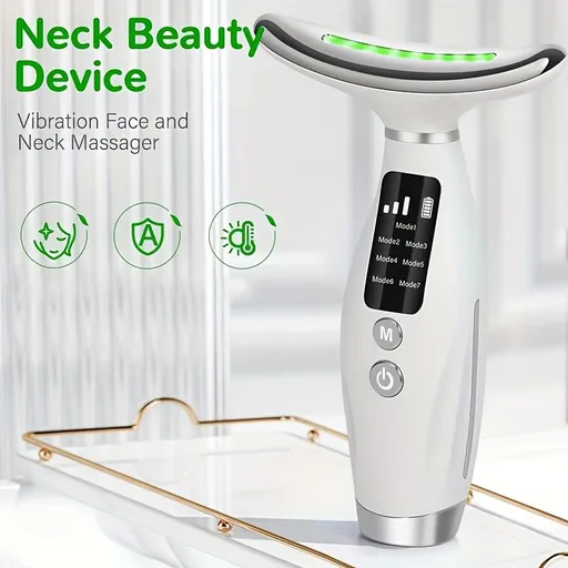 Rechargeable facial and neck skincare device, 7 modes, USB charging, vibration heating massage, ergonomic design, suitable for home use - ideal gift for women, daily skincare assistant, digital display function, skincare tool, must-have for beauty en