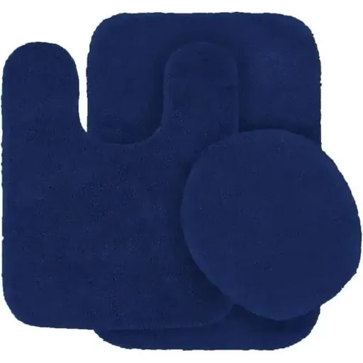 Bathroom 6 Modern Solid Print 3-Count Grey Polyester Bath Rugs, 18 x 28, Non-Slip Backing Navy Blue